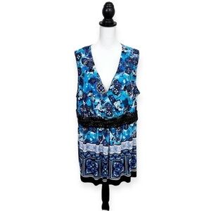 Venezia Womens Multicolor Floral Sleeveless Tunic Blouse Mini Dress Size 26/28